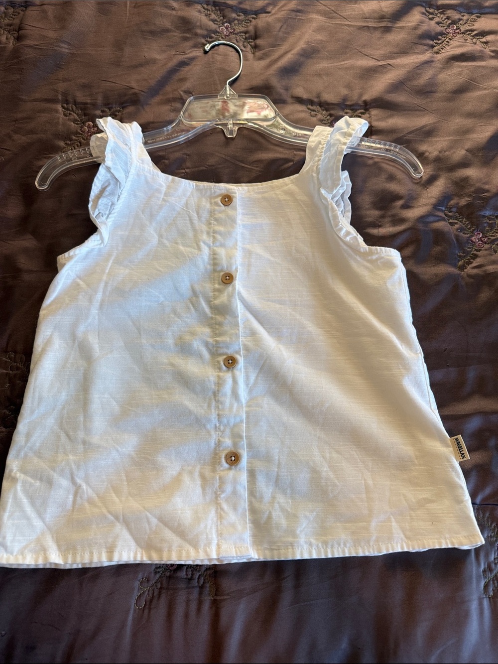 Magellan Outdoors White Ruffle Strap Button-front Tank
